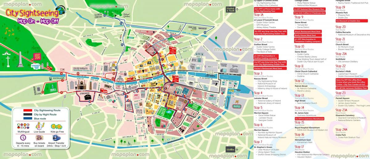 Dublin Hop on hop off bus route map