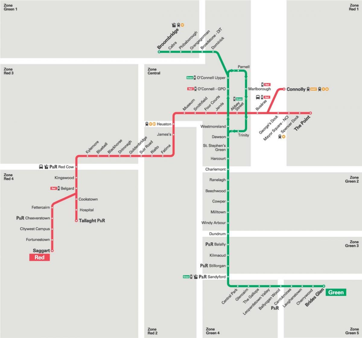 map of Luas green line